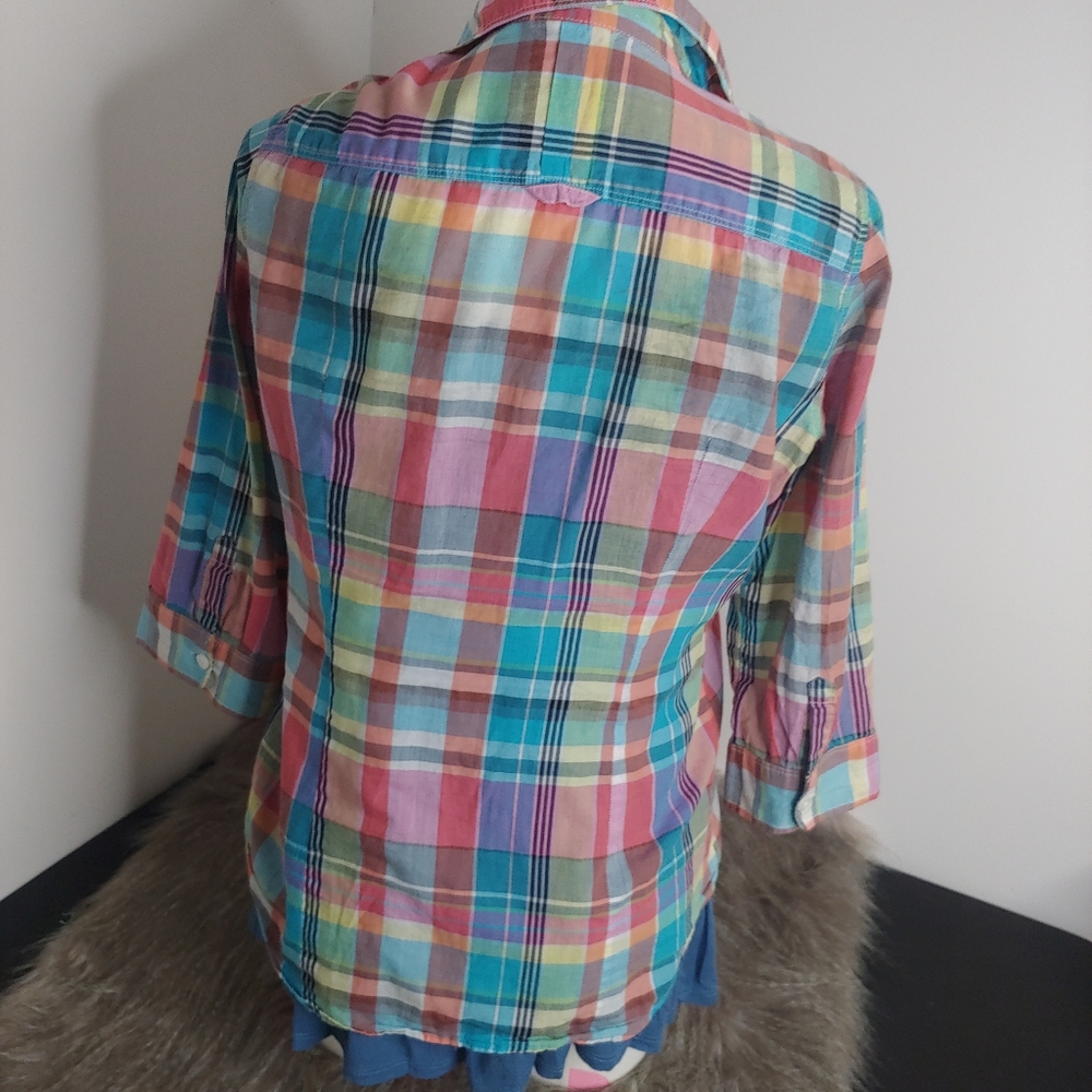 American Eagle Button Down Madras Plaid Shirt - image 3